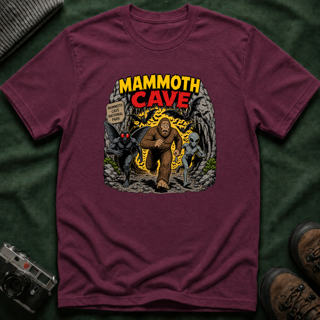Mammoth Cave Comic Book Cryptid T-Shirt — Retro National Park Cave Adventure Tee