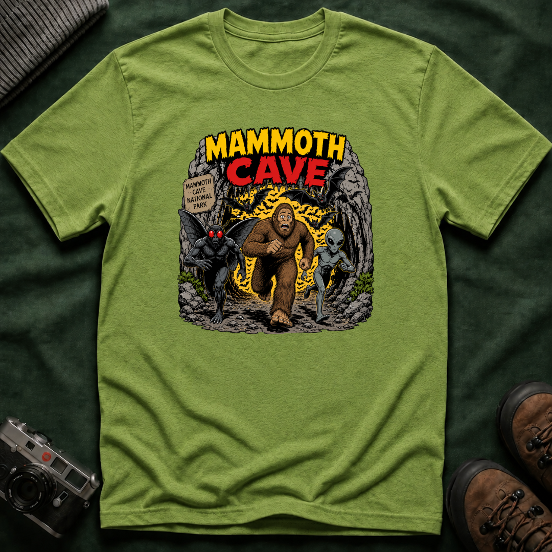 Mammoth Cave Comic Book Cryptid T-Shirt — Retro National Park Cave Adventure Tee