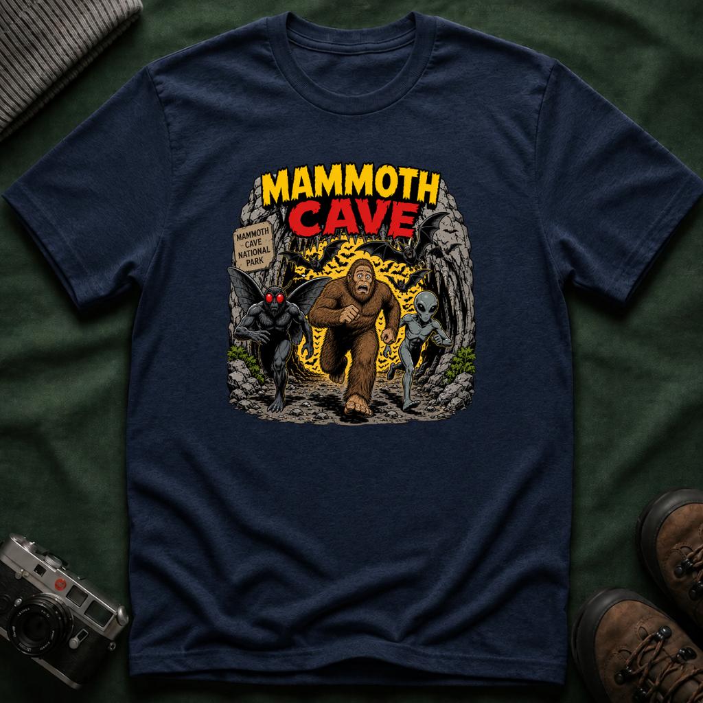 Mammoth Cave Comic Book Cryptid T-Shirt — Retro National Park Cave Adventure Tee