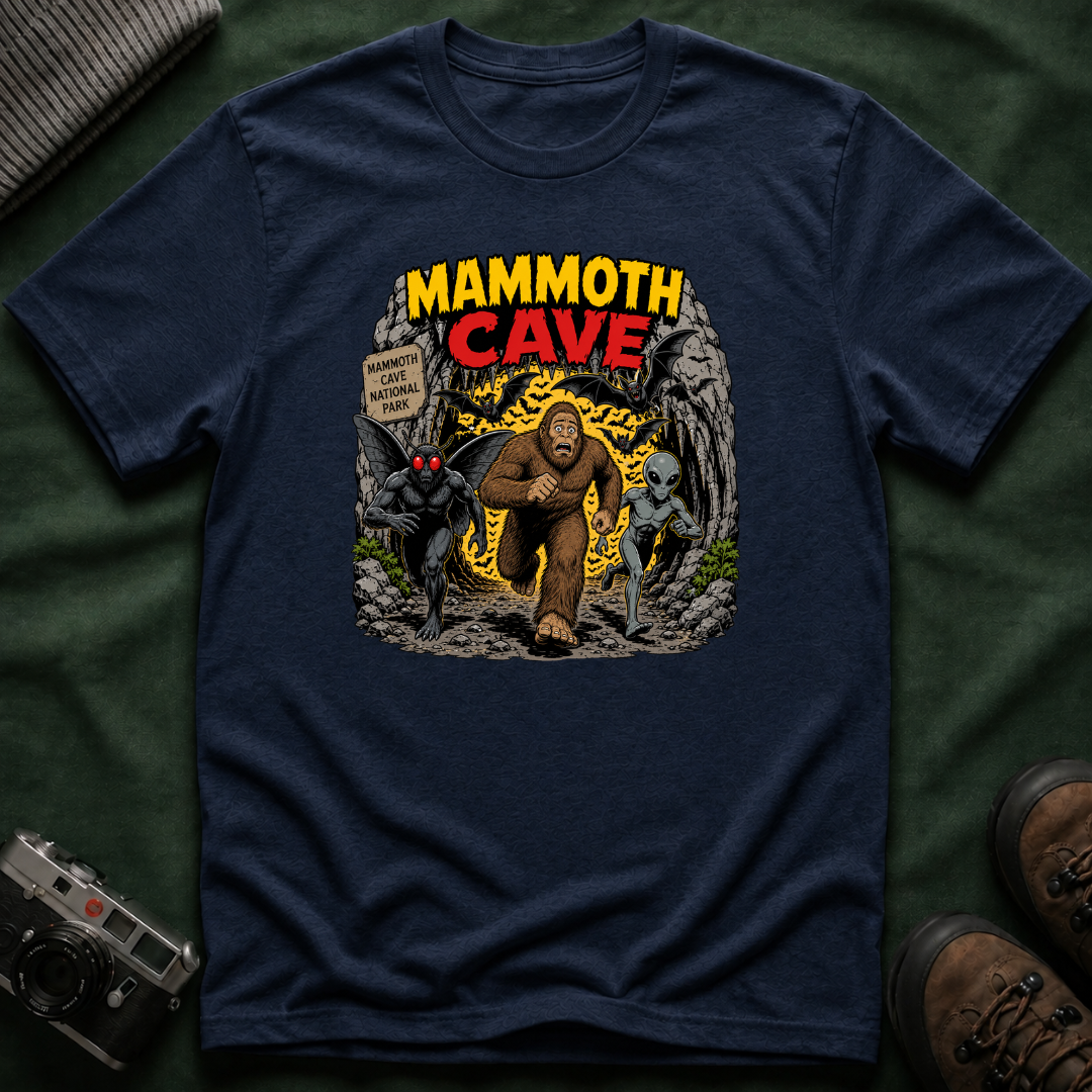 Mammoth Cave Comic Book Cryptid T-Shirt — Retro National Park Cave Adventure Tee
