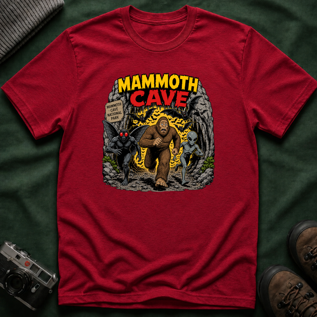 Mammoth Cave Comic Book Cryptid T-Shirt — Retro National Park Cave Adventure Tee