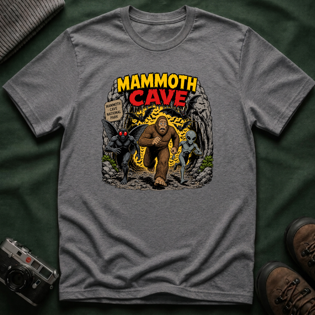 Mammoth Cave Comic Book Cryptid T-Shirt — Retro National Park Cave Adventure Tee
