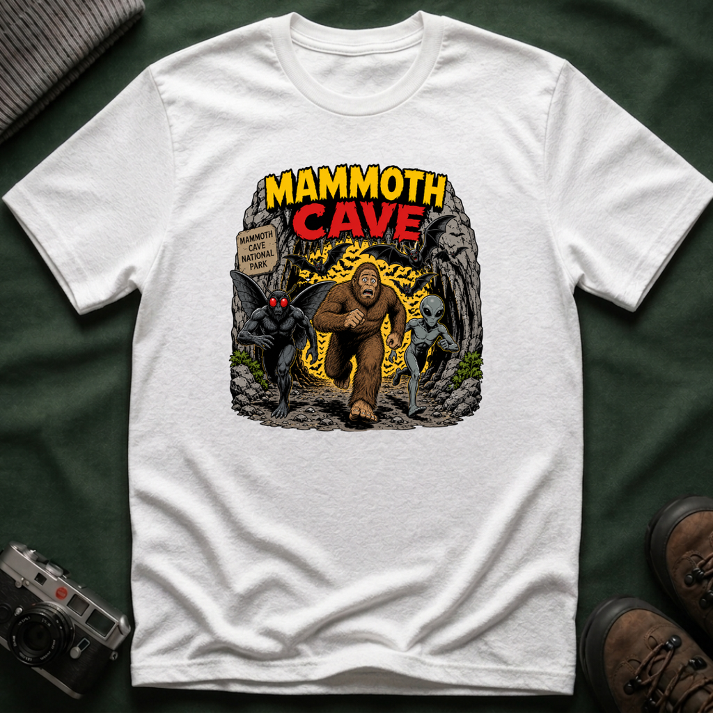 Mammoth Cave Comic Book Cryptid T-Shirt — Retro National Park Cave Adventure Tee