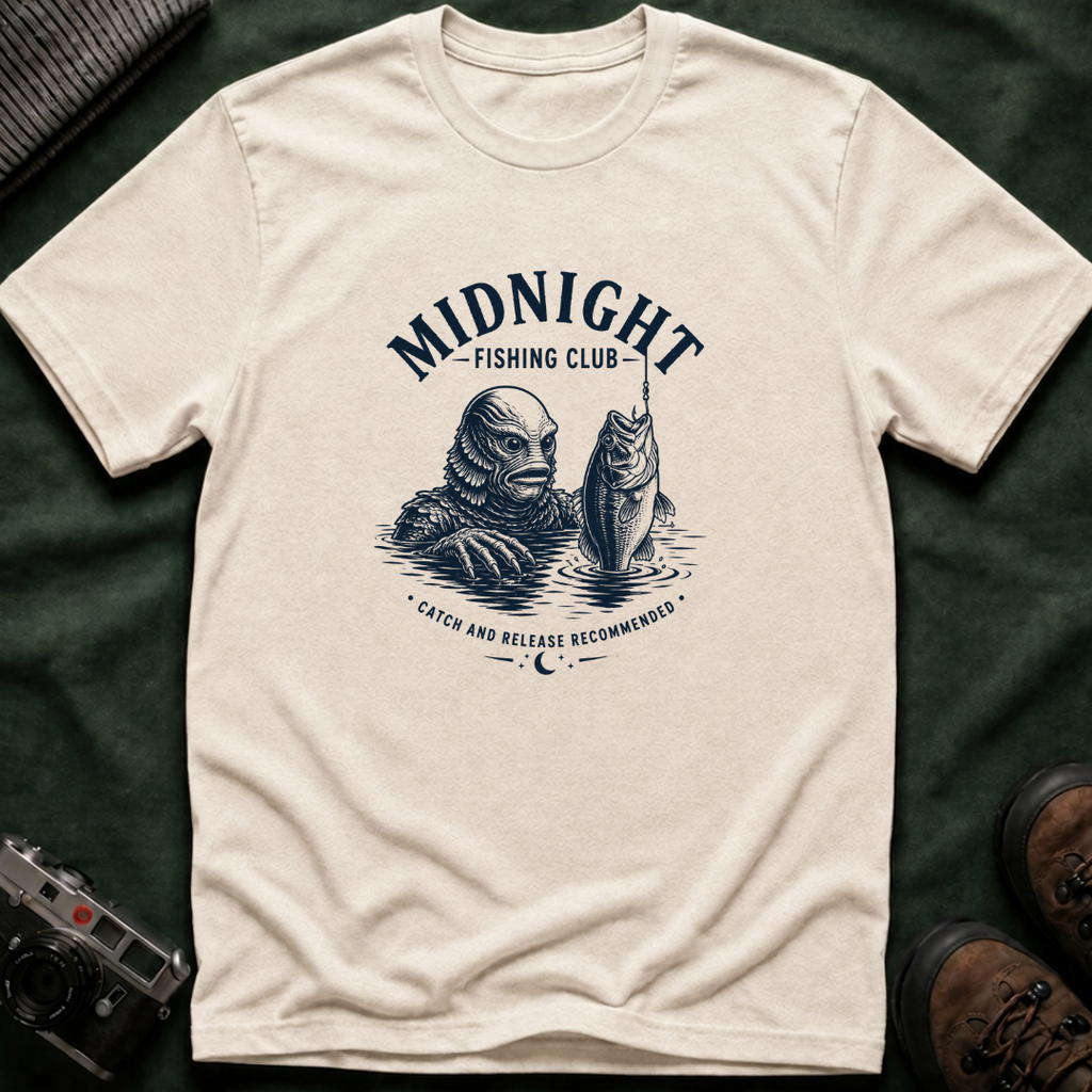 Midnight Fishing Club T-Shirt — Vintage Lake Monster Graphic Tee