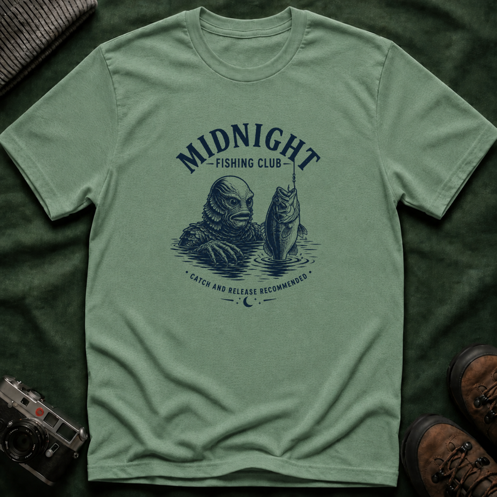 Midnight Fishing Club T-Shirt — Vintage Lake Monster Graphic Tee