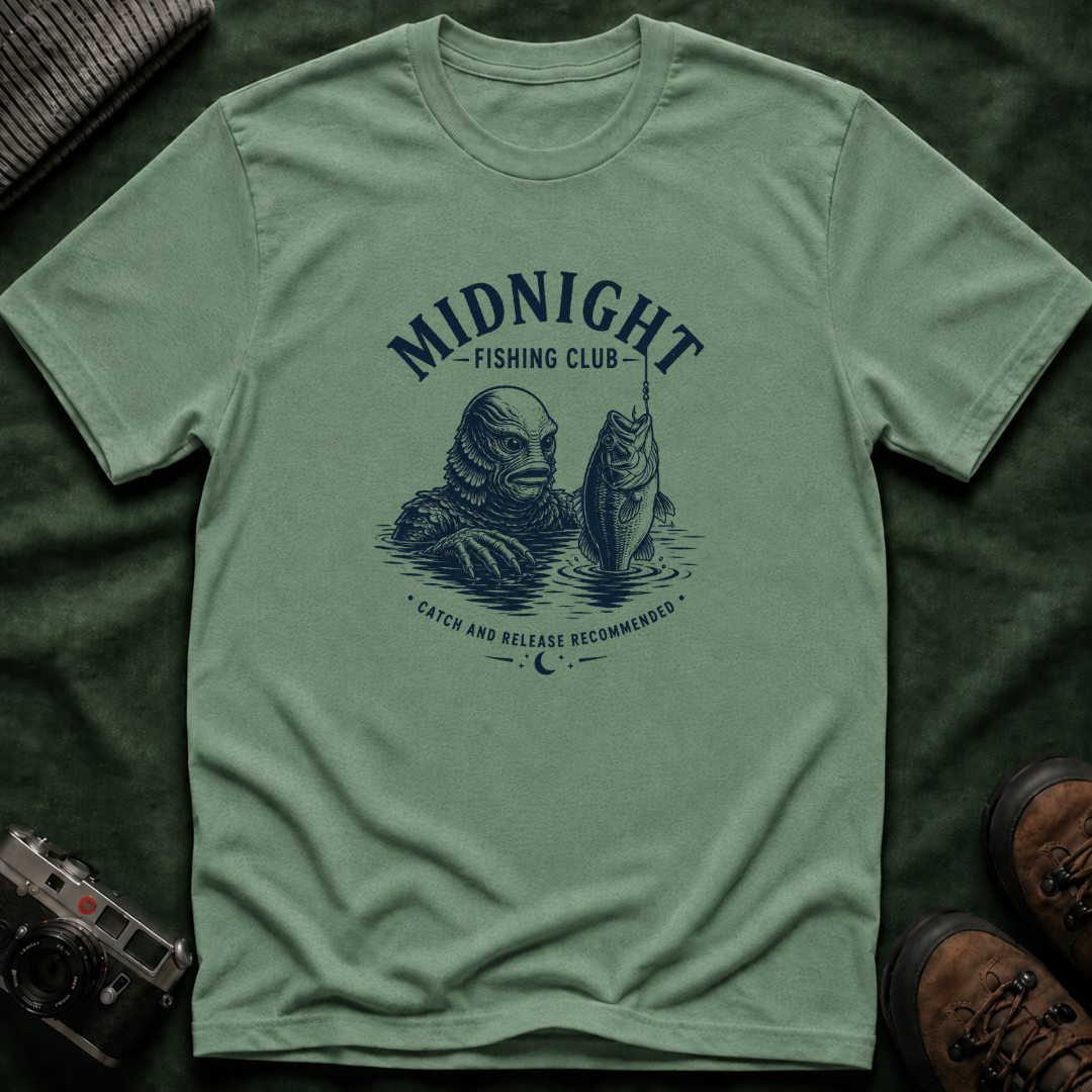 Midnight Fishing Club T-Shirt — Vintage Lake Monster Graphic Tee