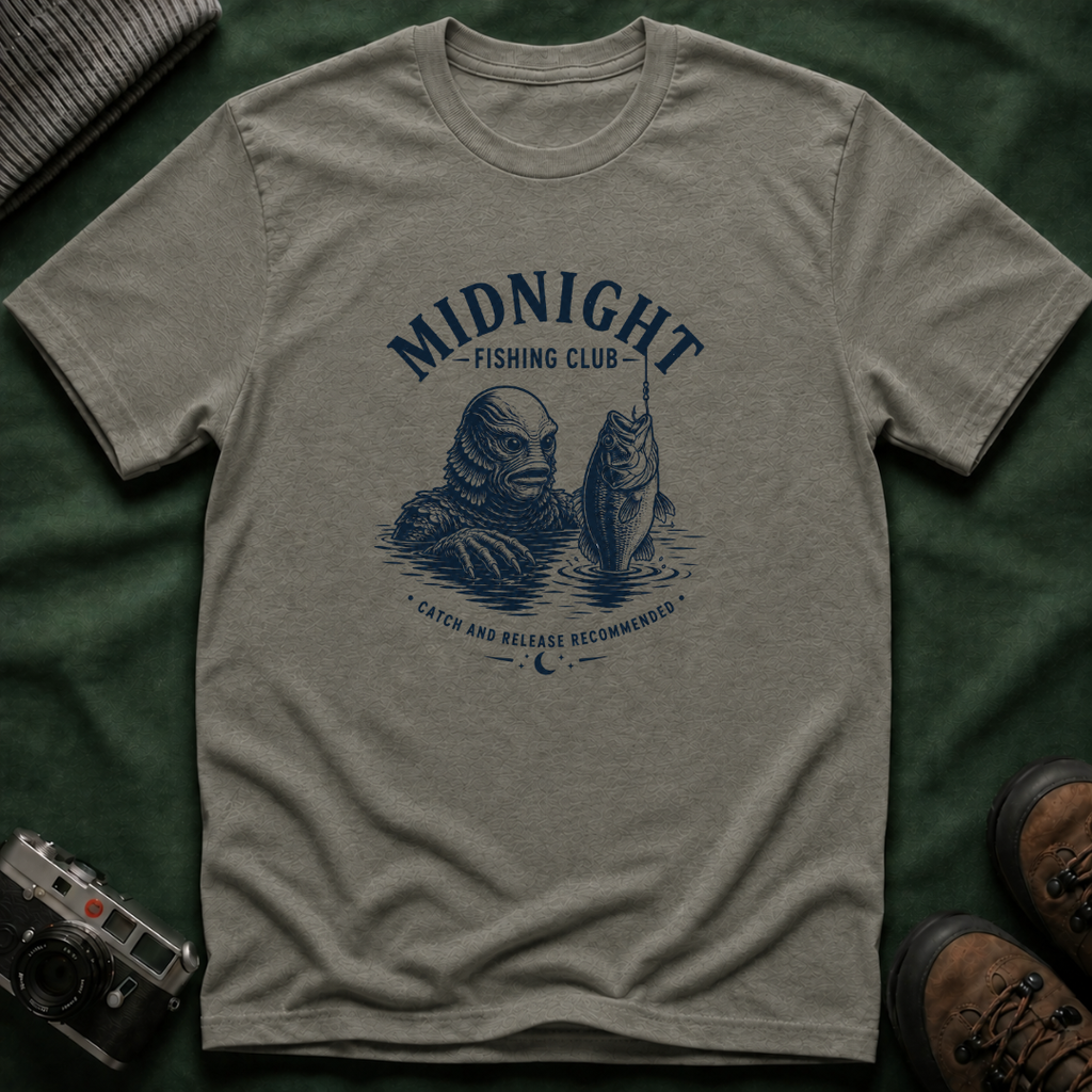 Midnight Fishing Club T-Shirt — Vintage Lake Monster Graphic Tee