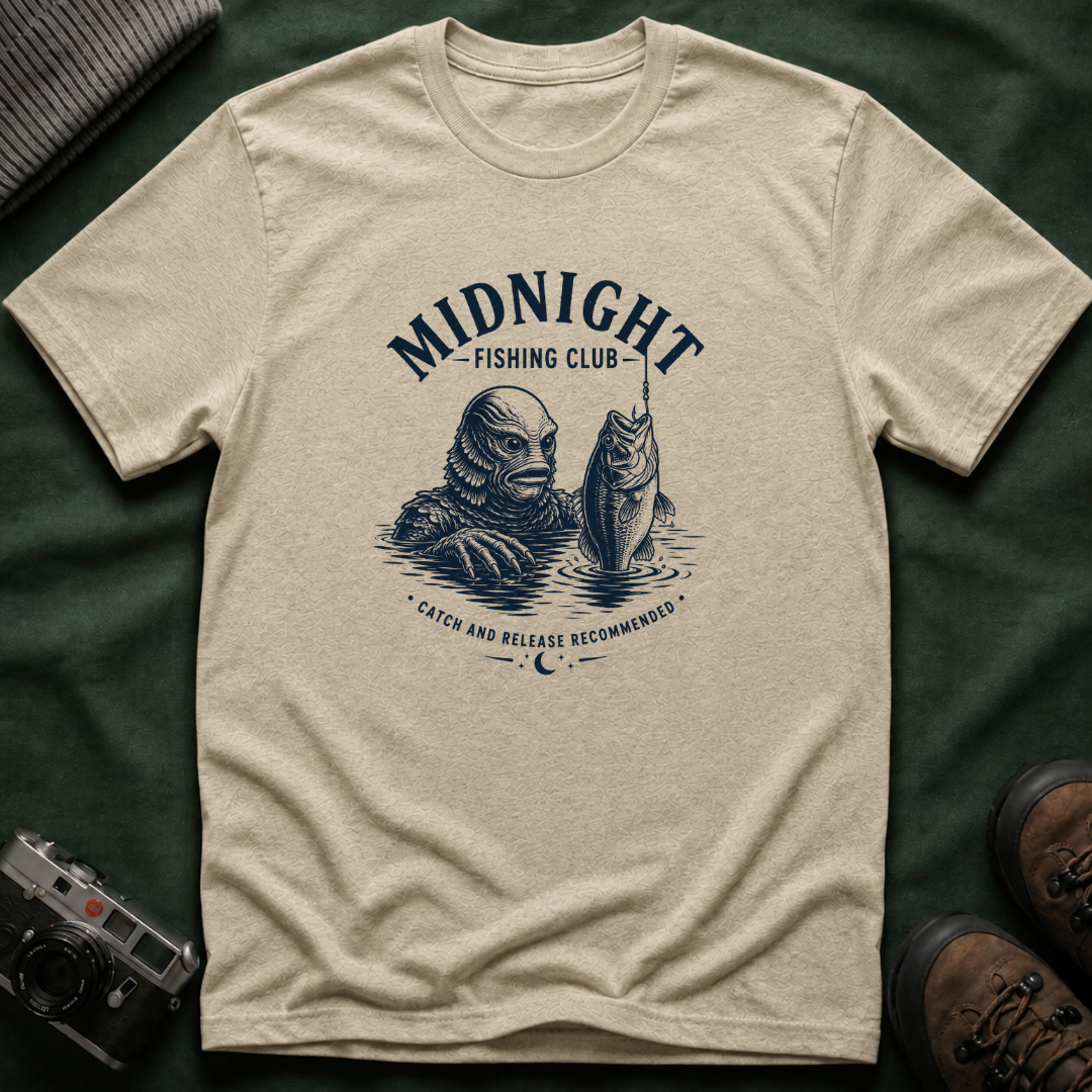 Midnight Fishing Club T-Shirt — Vintage Lake Monster Graphic Tee