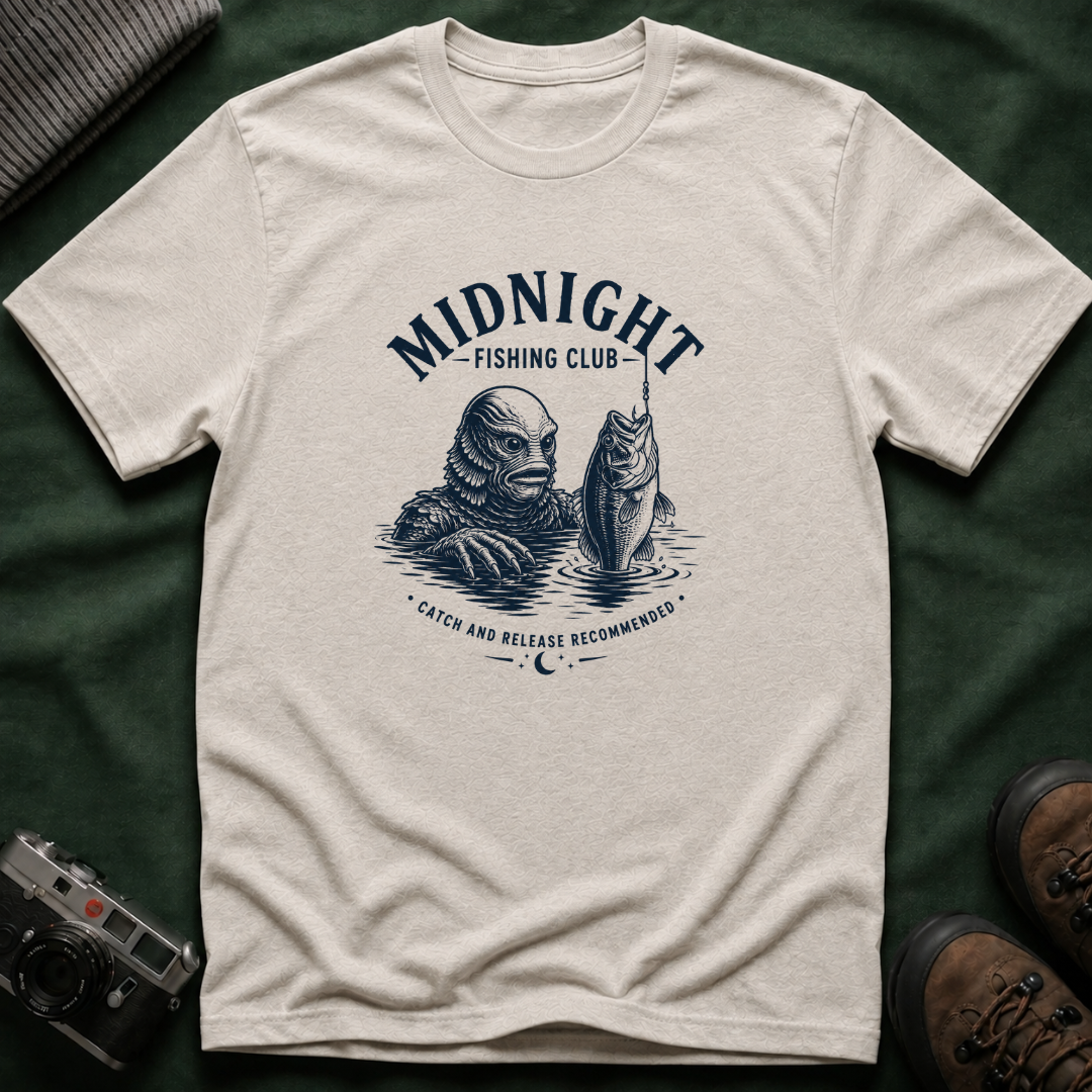 Midnight Fishing Club T-Shirt — Vintage Lake Monster Graphic Tee