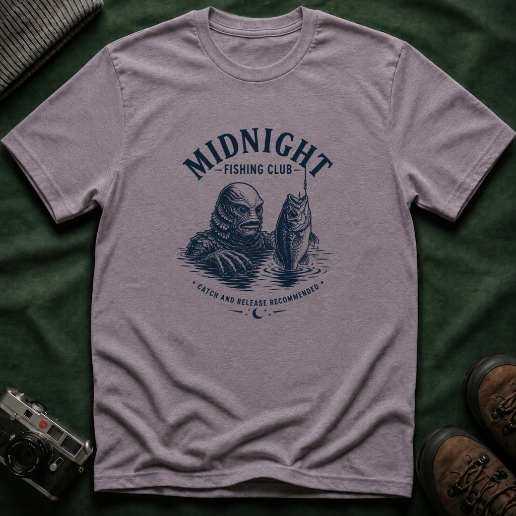 Midnight Fishing Club T-Shirt — Vintage Lake Monster Graphic Tee
