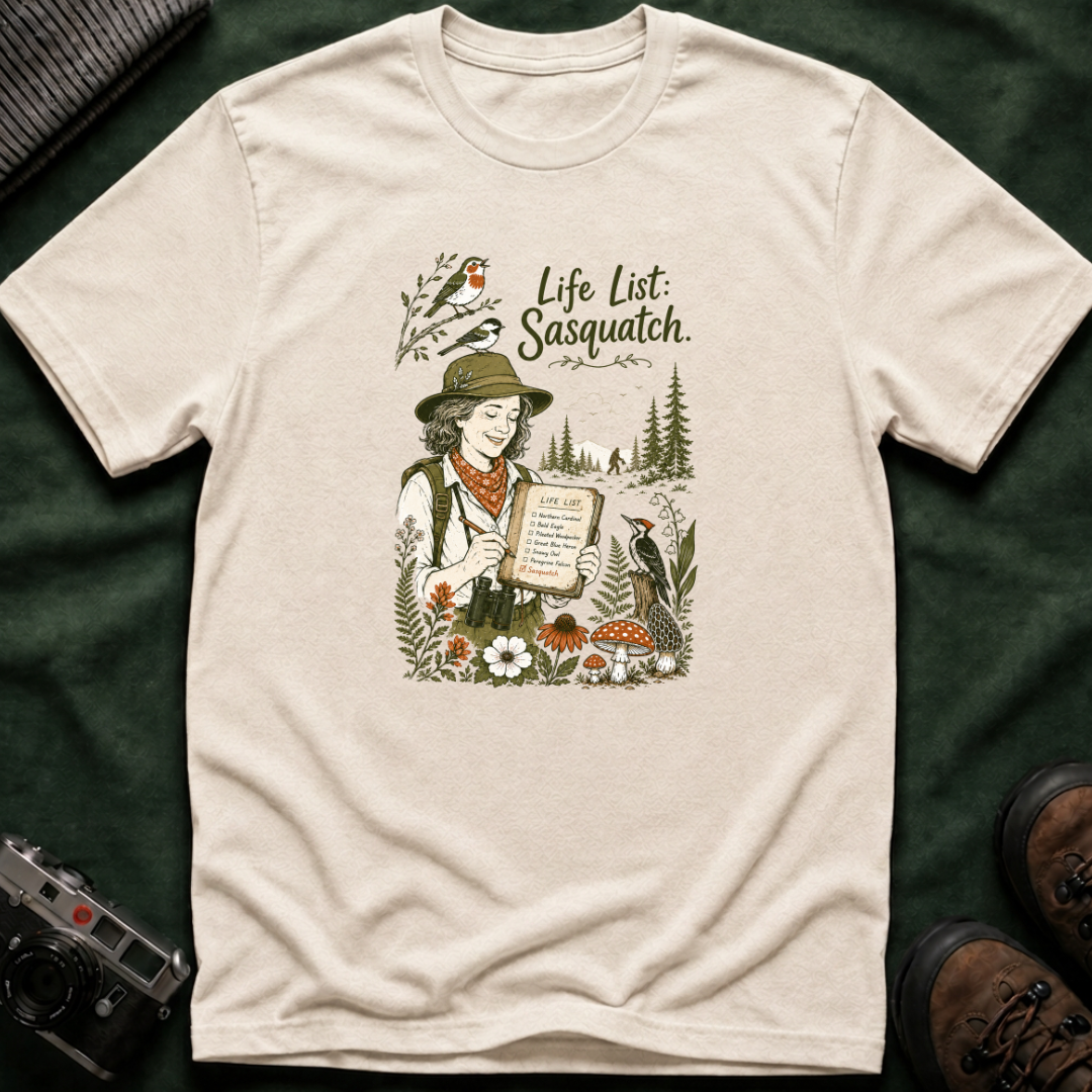 Sasquatch Life List T-Shirt - Birdwatching Nature Tee