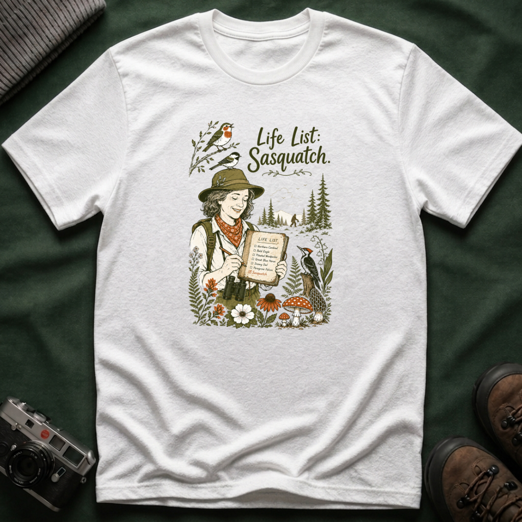 Sasquatch Life List T-Shirt - Birdwatching Nature Tee