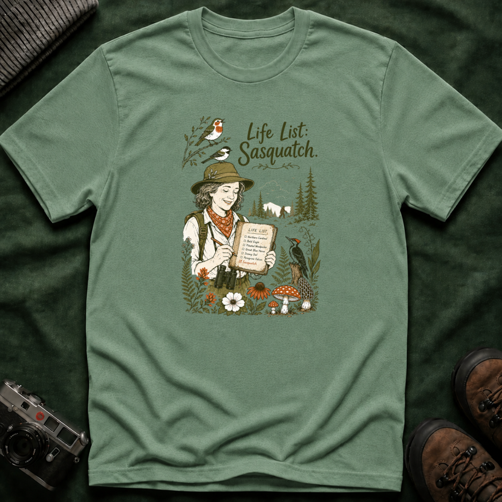 Sasquatch Life List T-Shirt - Birdwatching Nature Tee