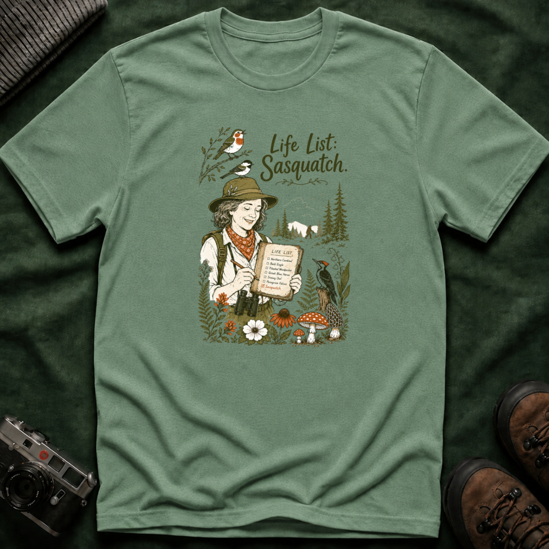 Sasquatch Life List T-Shirt - Birdwatching Nature Tee