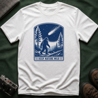 Bigfoot Stargazing T‑Shirt — Keep Nature Wild Forest Comet Design