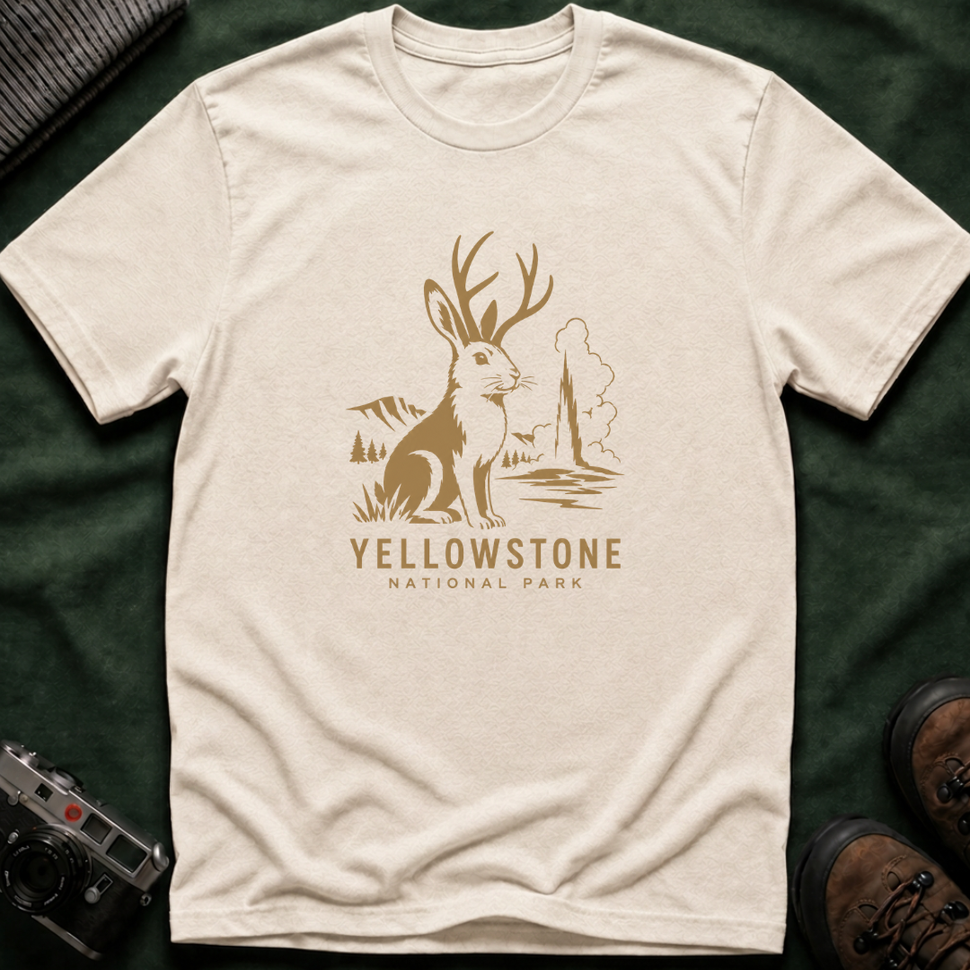 Yellowstone Jackalope T-Shirt — Rustic National Park Wildlife Tee