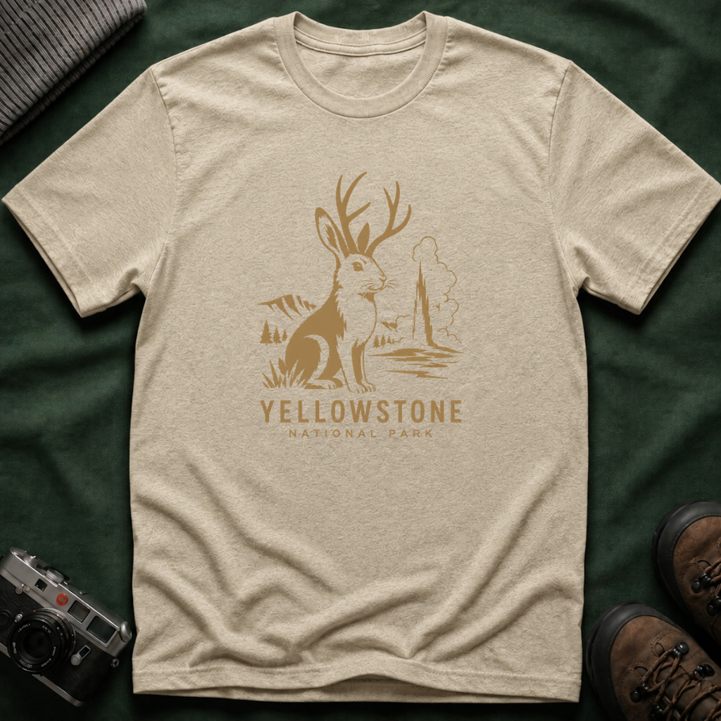 Yellowstone Jackalope T-Shirt — Rustic National Park Wildlife Tee