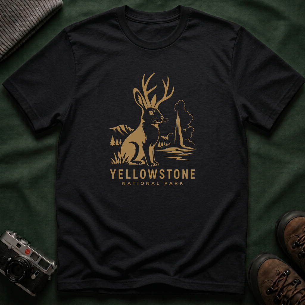 Yellowstone Jackalope T-Shirt — Rustic National Park Wildlife Tee