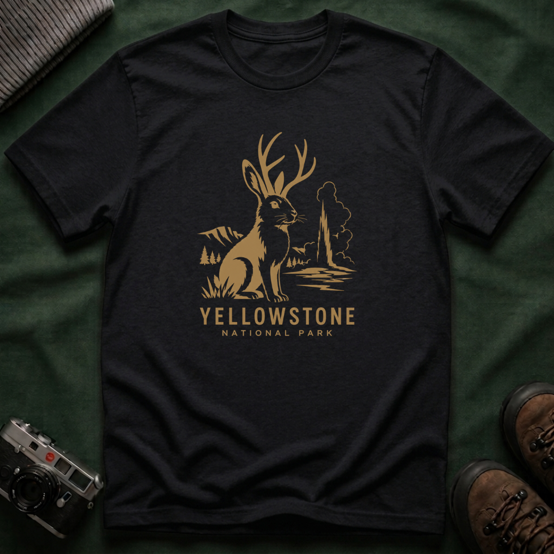 Yellowstone Jackalope T-Shirt — Rustic National Park Wildlife Tee