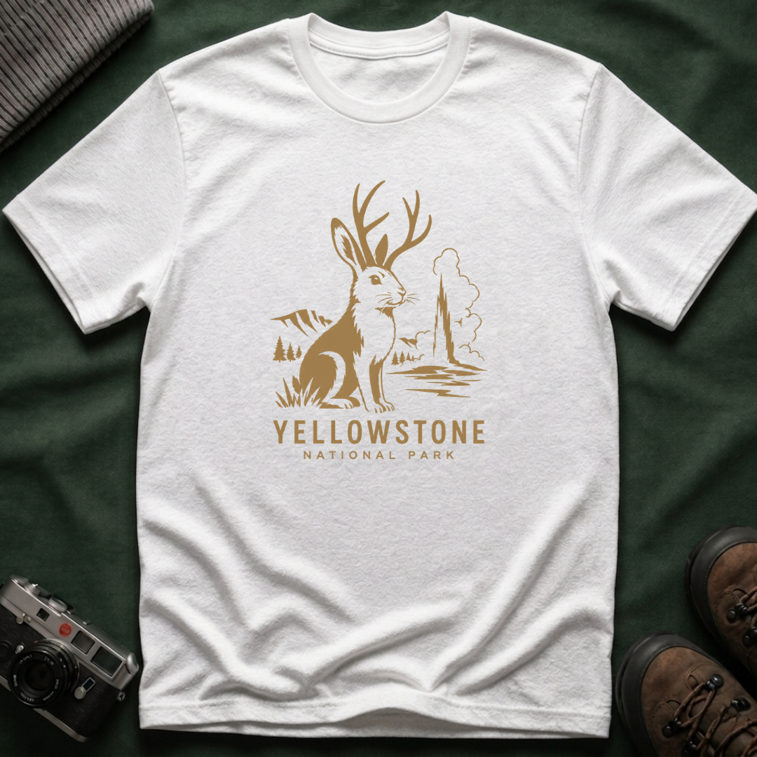 Yellowstone Jackalope T-Shirt — Rustic National Park Wildlife Tee