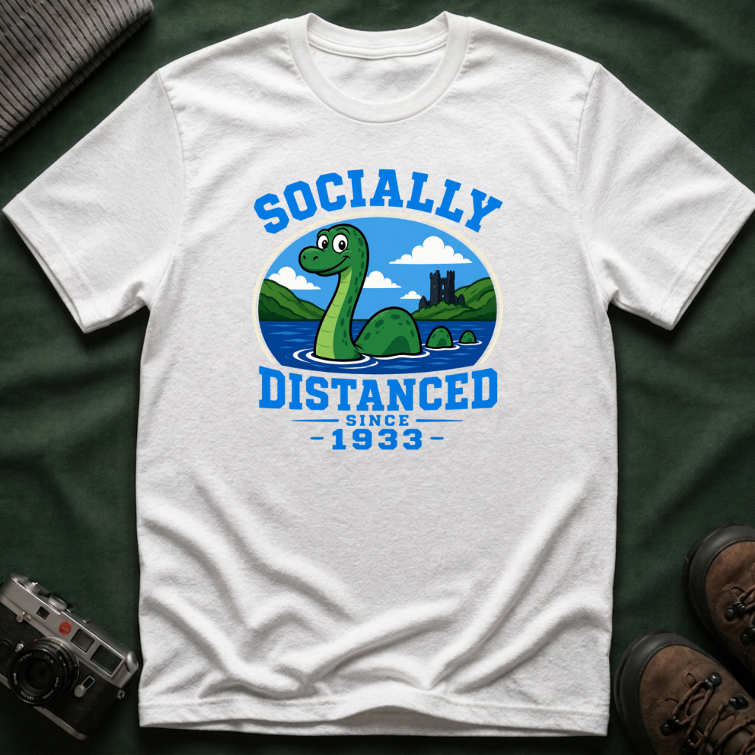 Socially Distanced Loch Ness Monster T-Shirt — Cute Nessie Graphic Tee