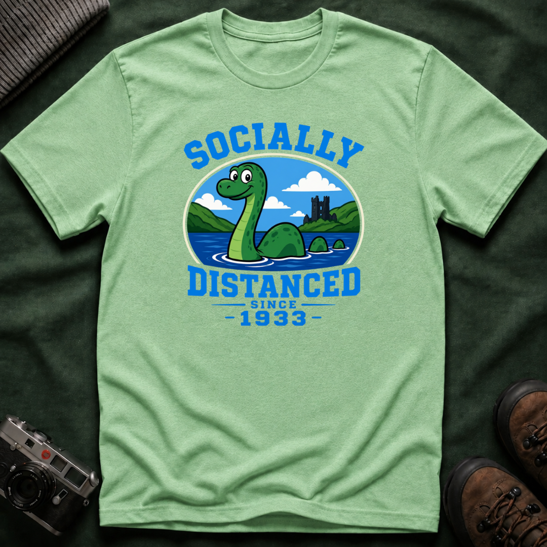 Socially Distanced Loch Ness Monster T-Shirt — Cute Nessie Graphic Tee