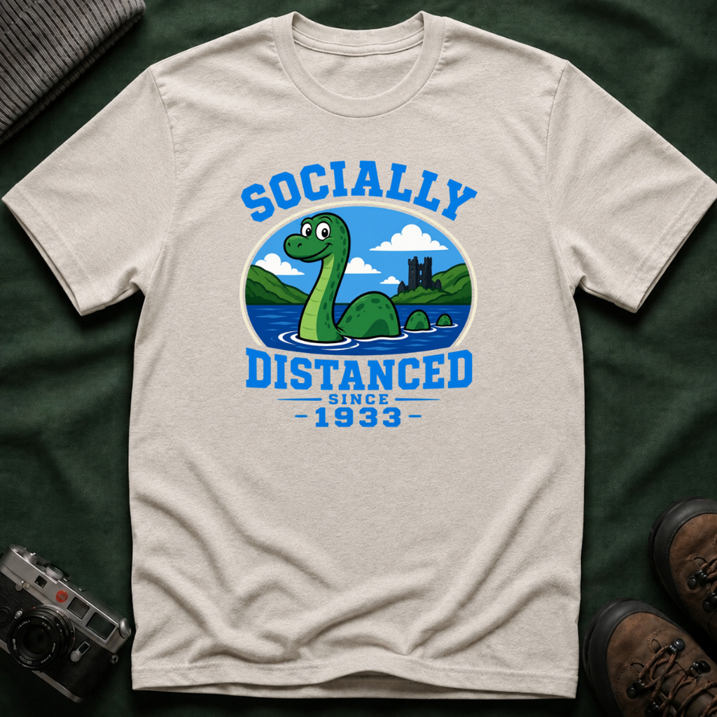 Socially Distanced Loch Ness Monster T-Shirt — Cute Nessie Graphic Tee