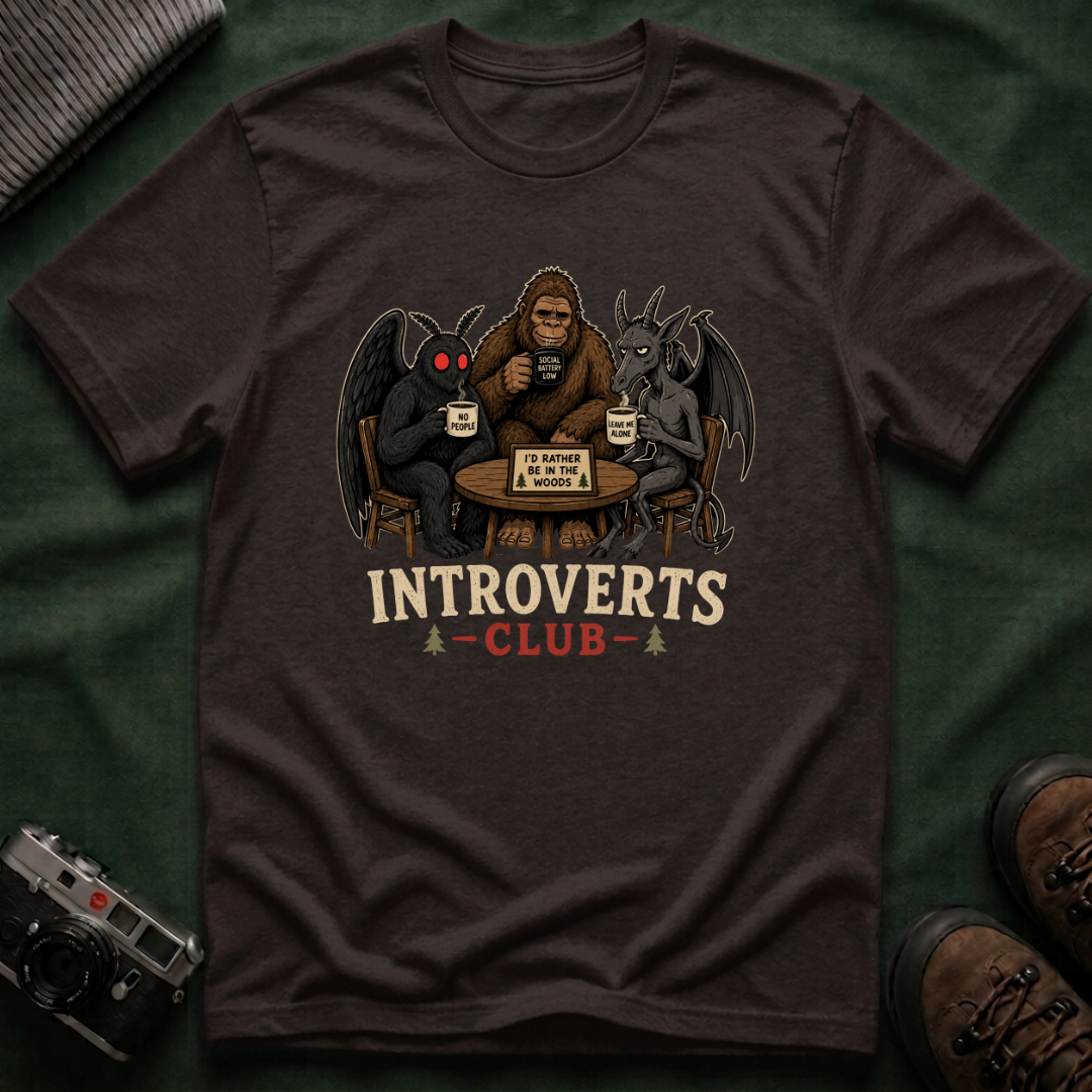 Introverts Club T-Shirt — Funny Sasquatch, Mothman & Jersey Devil Tee