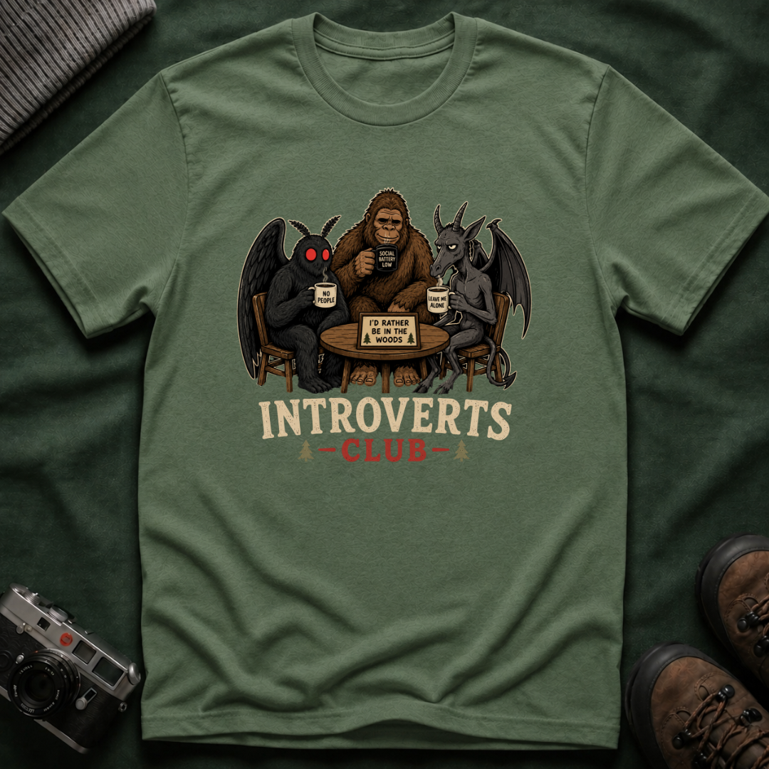 Introverts Club T-Shirt — Funny Sasquatch, Mothman & Jersey Devil Tee