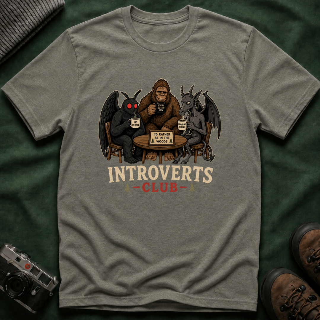 Introverts Club T-Shirt — Funny Sasquatch, Mothman & Jersey Devil Tee