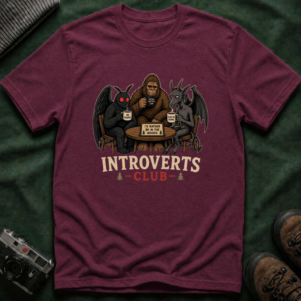 Introverts Club T-Shirt — Funny Sasquatch, Mothman & Jersey Devil Tee