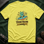 Alien UFO T-Shirt — "Visitors Welcome (Mostly)" Cute Space Graphic Tee