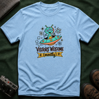 Alien UFO T-Shirt — "Visitors Welcome (Mostly)" Cute Space Graphic Tee