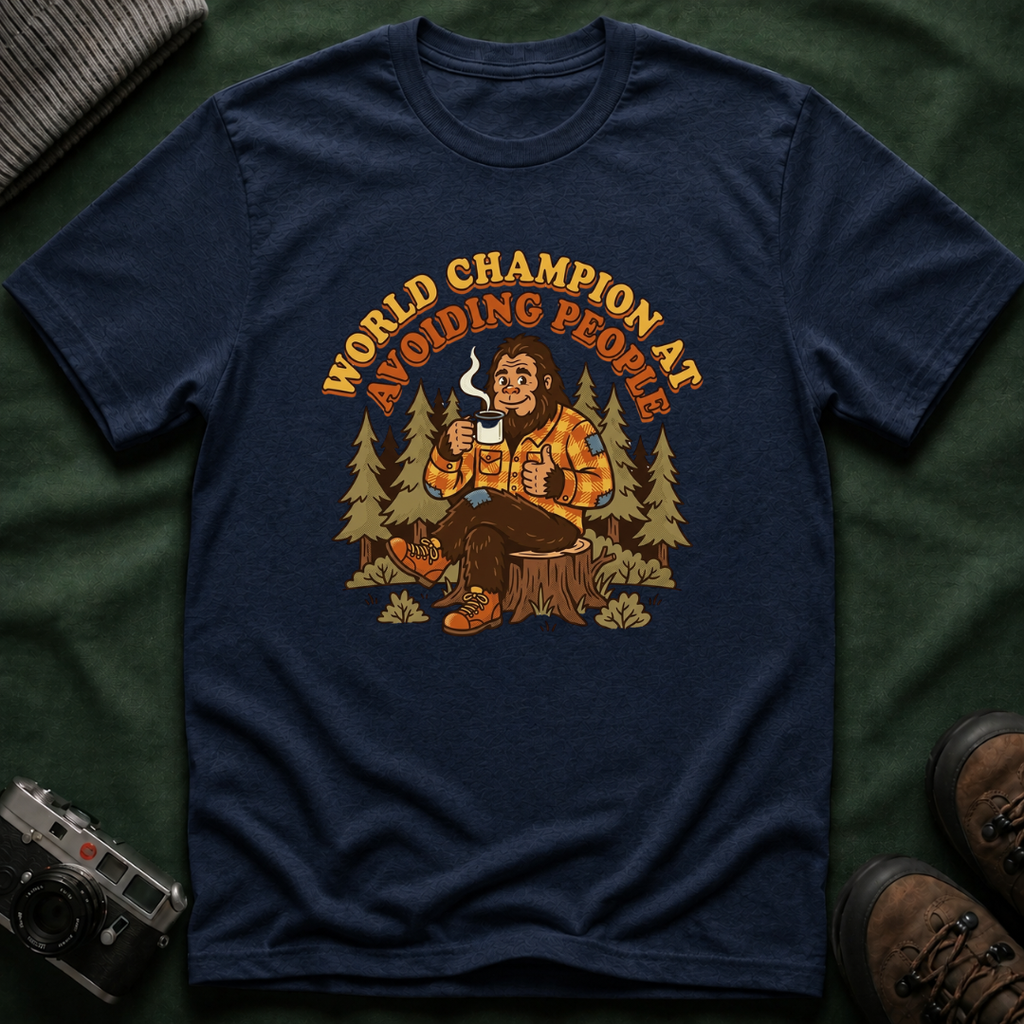 World Champion At Avoiding People T-Shirt — Funny Introvert Bigfoot Graphic Tee