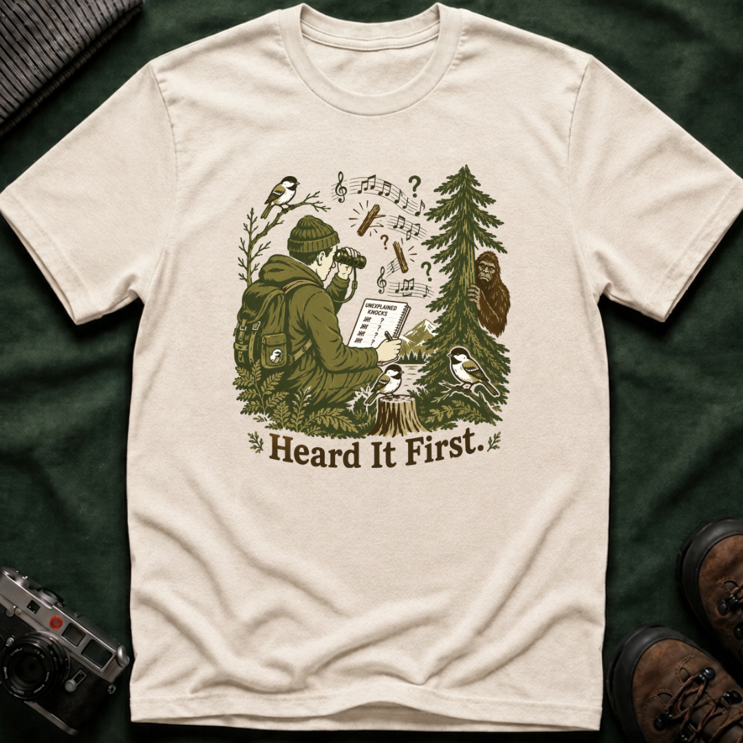Heard It First T‑Shirt — Birdwatching & Bigfoot Nature Tee