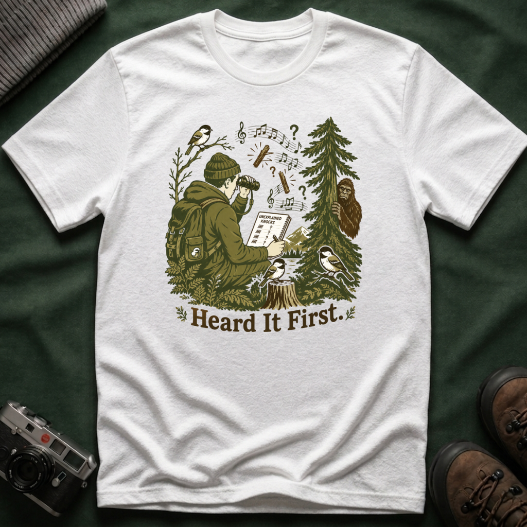 Heard It First T‑Shirt — Birdwatching & Bigfoot Nature Tee