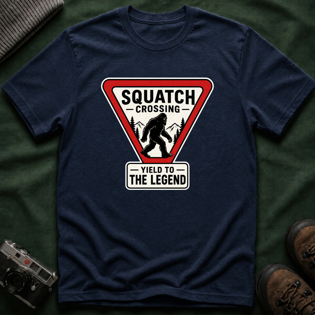 Squatch Crossing T‑Shirt — Sasquatch / Bigfoot Novelty Tee
