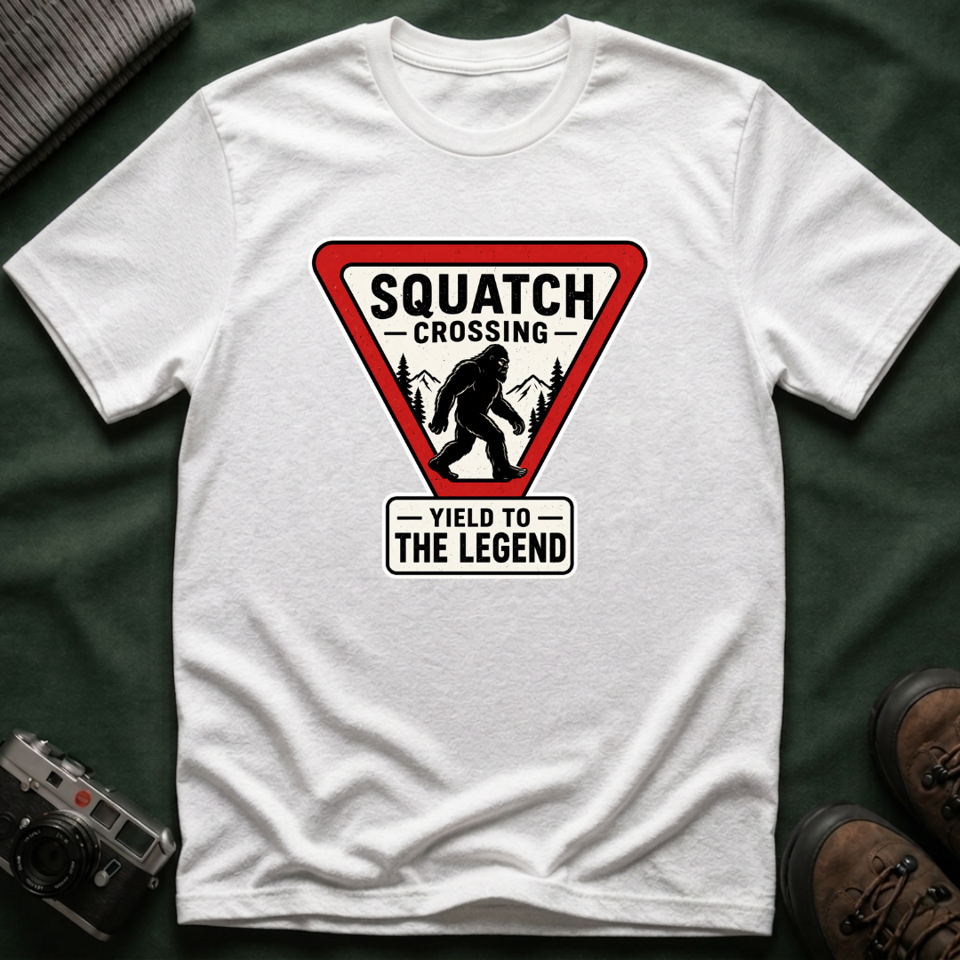 Squatch Crossing T‑Shirt — Sasquatch / Bigfoot Novelty Tee