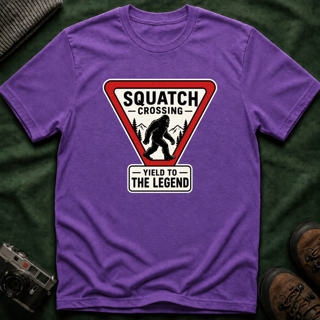 Squatch Crossing T‑Shirt — Sasquatch / Bigfoot Novelty Tee