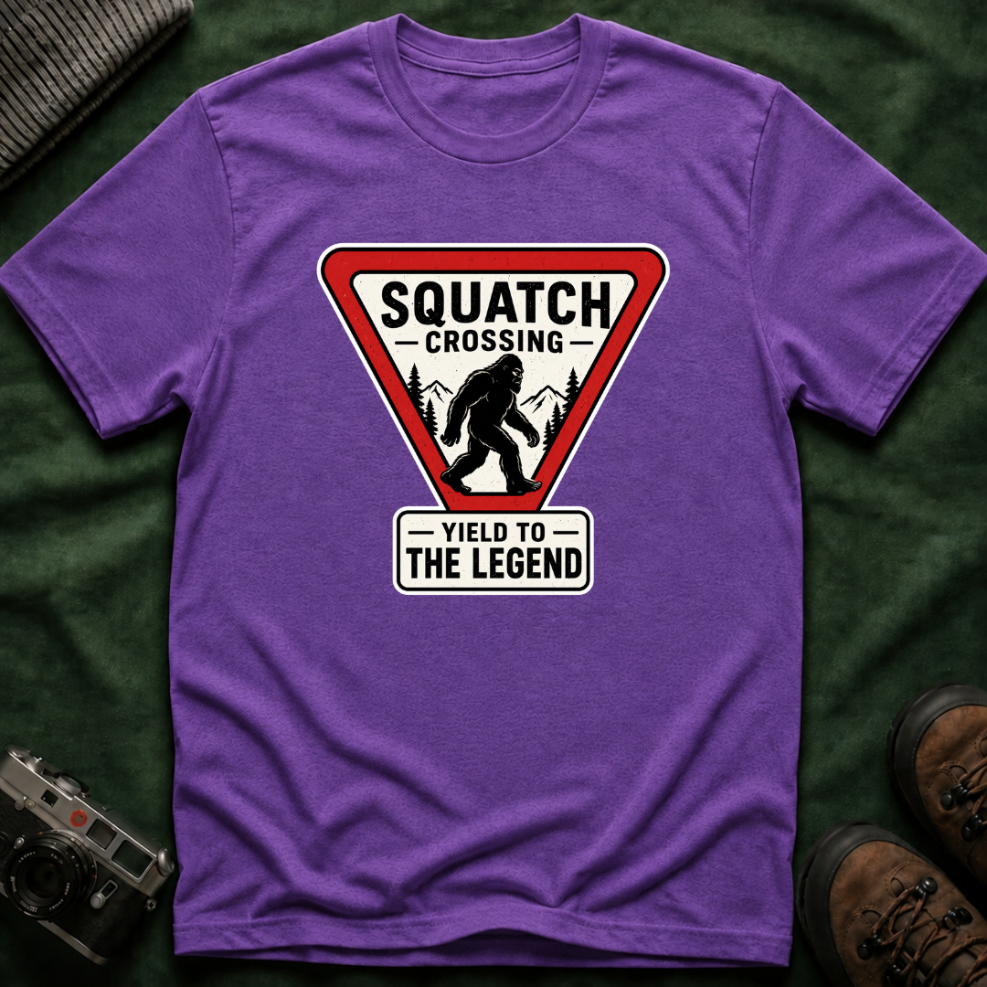 Squatch Crossing T‑Shirt — Sasquatch / Bigfoot Novelty Tee