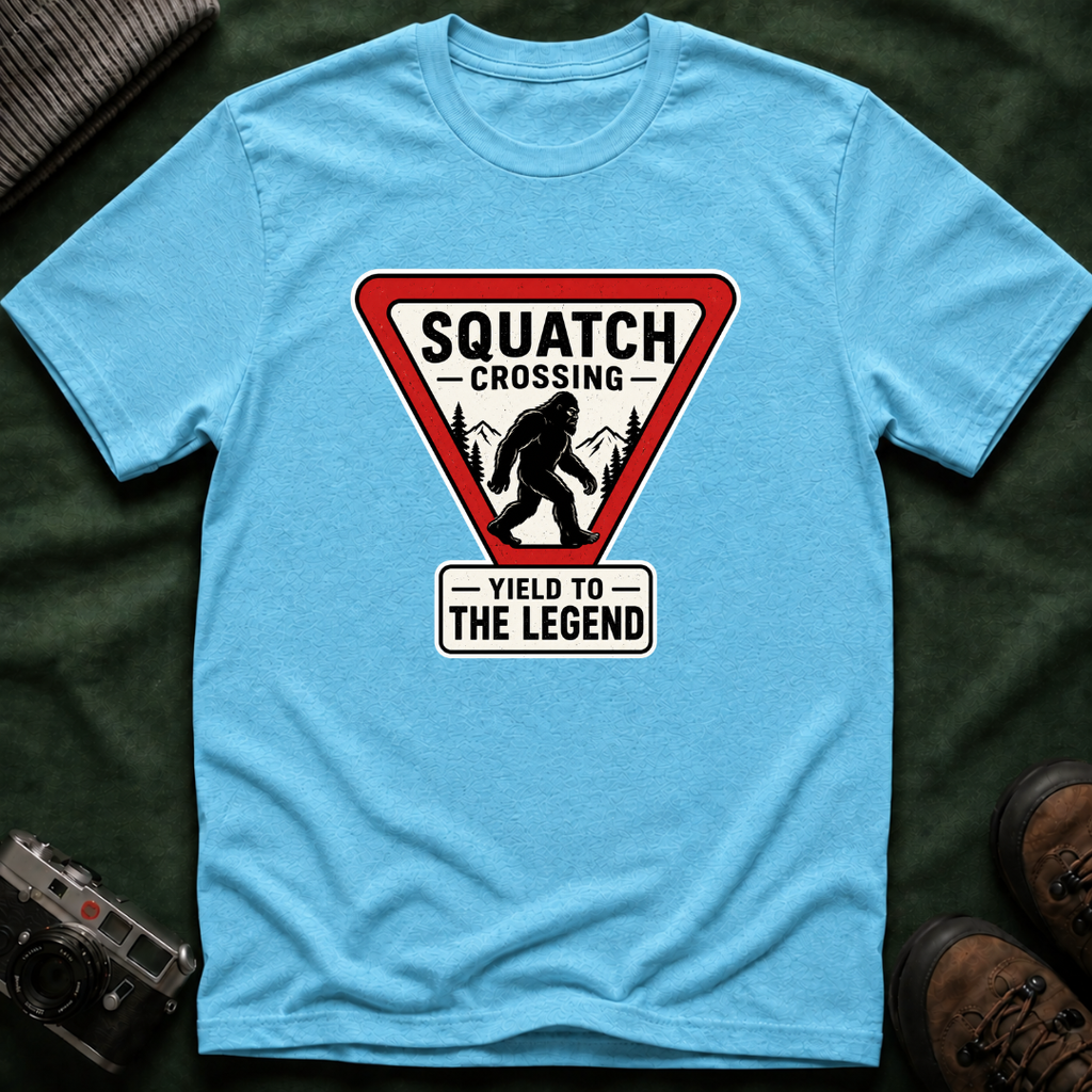 Squatch Crossing T‑Shirt — Sasquatch / Bigfoot Novelty Tee