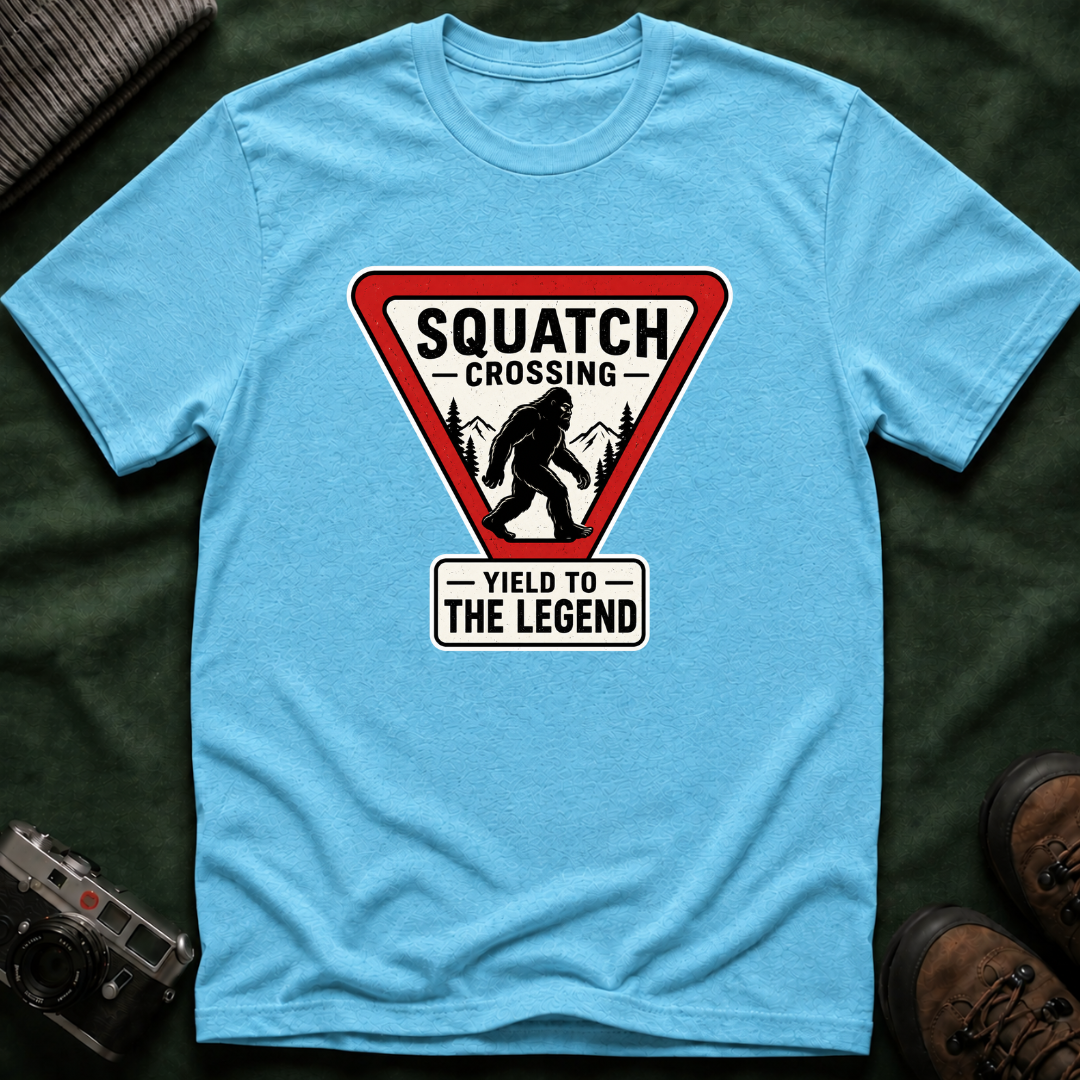 Squatch Crossing T‑Shirt — Sasquatch / Bigfoot Novelty Tee