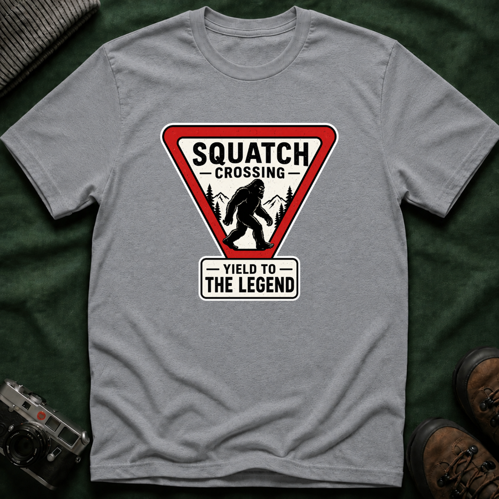 Squatch Crossing T‑Shirt — Sasquatch / Bigfoot Novelty Tee