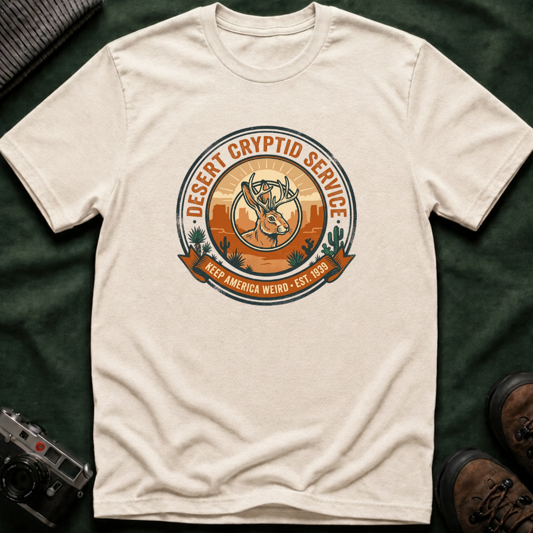 Desert Cryptid Service T-Shirt — Retro Desert Jackalope Graphic