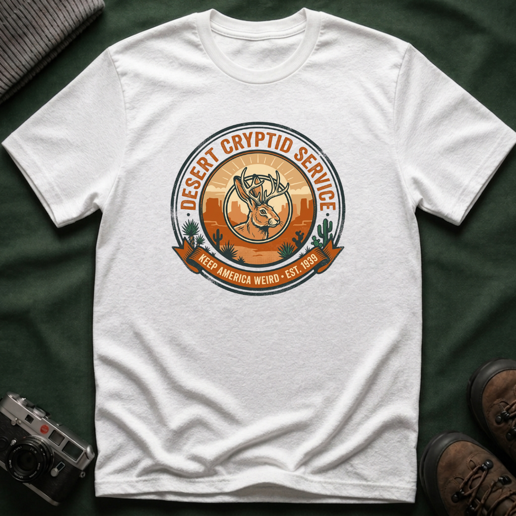 Desert Cryptid Service T-Shirt — Retro Desert Jackalope Graphic