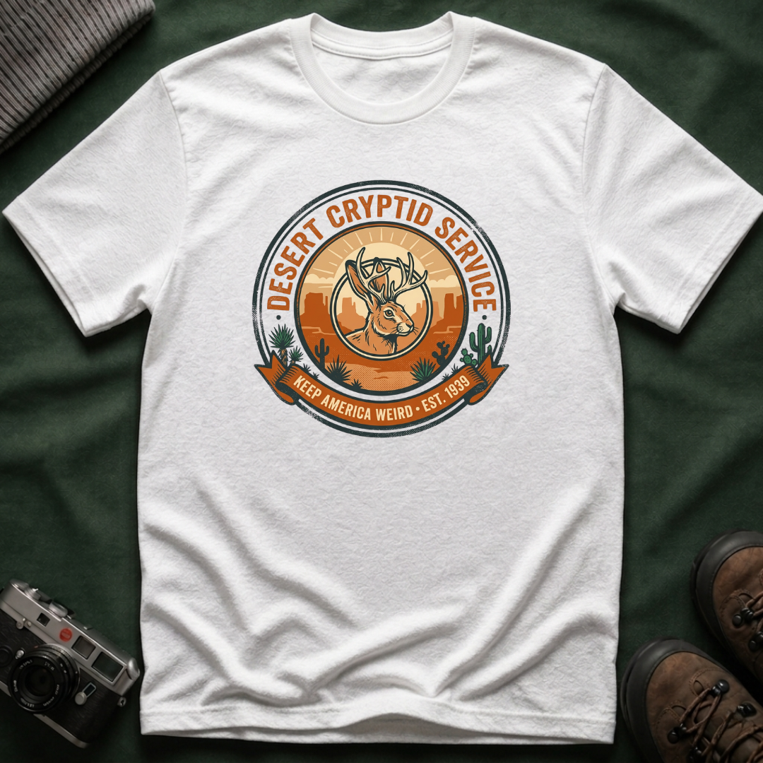 Desert Cryptid Service T-Shirt — Retro Desert Jackalope Graphic