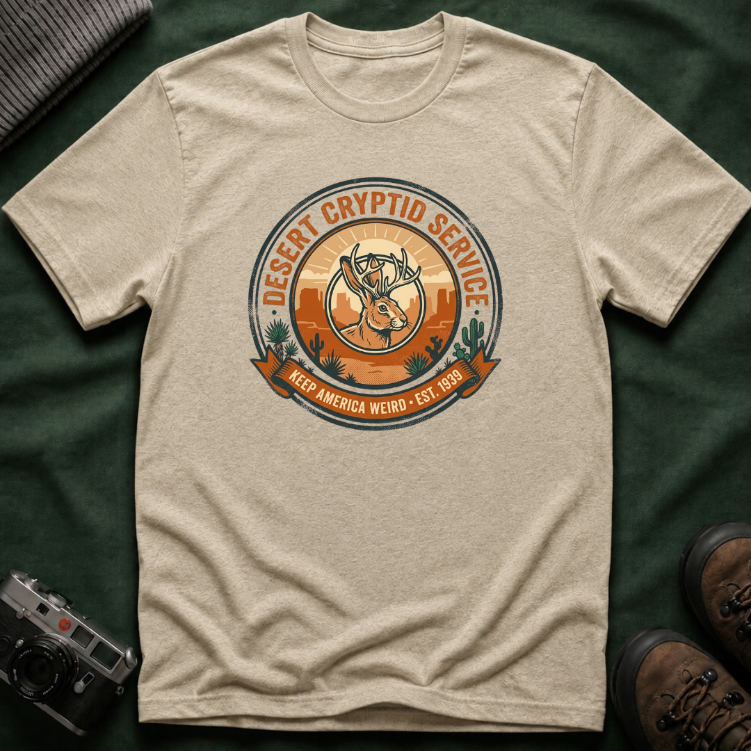 Desert Cryptid Service T-Shirt — Retro Desert Jackalope Graphic