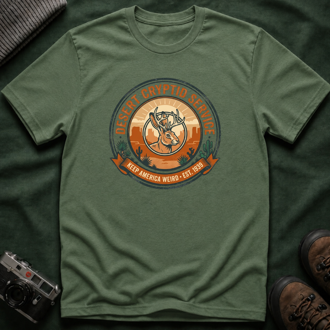 Desert Cryptid Service T-Shirt — Retro Desert Jackalope Graphic
