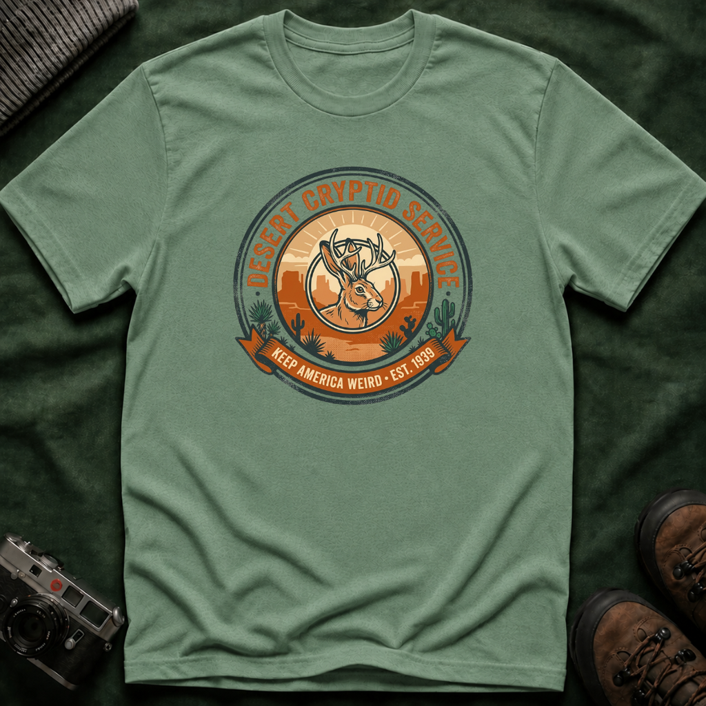 Desert Cryptid Service T-Shirt — Retro Desert Jackalope Graphic