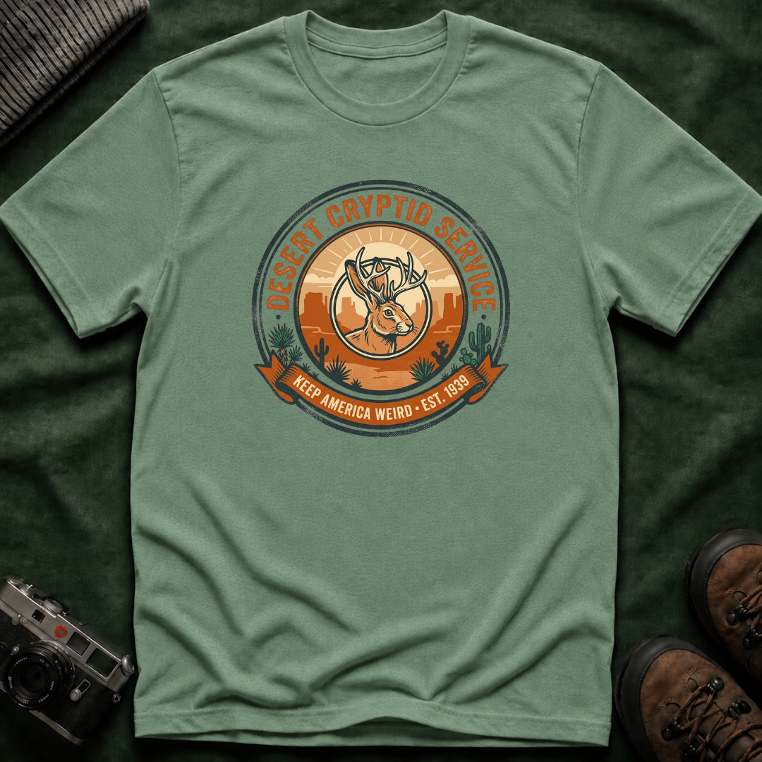 Desert Cryptid Service T-Shirt — Retro Desert Jackalope Graphic